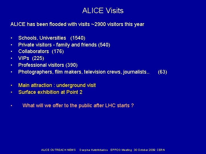 ALICE Visits ALICE has been flooded with visits ~2900 visitors this year • •