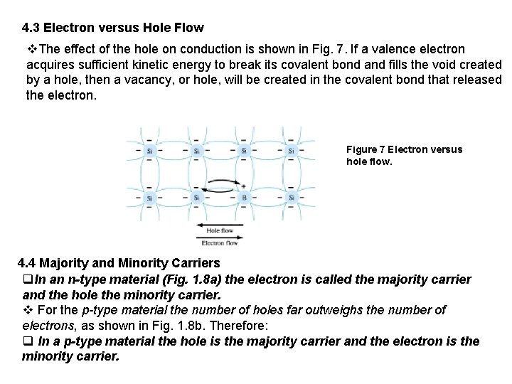 4. 3 Electron versus Hole Flow v. The effect of the hole on conduction