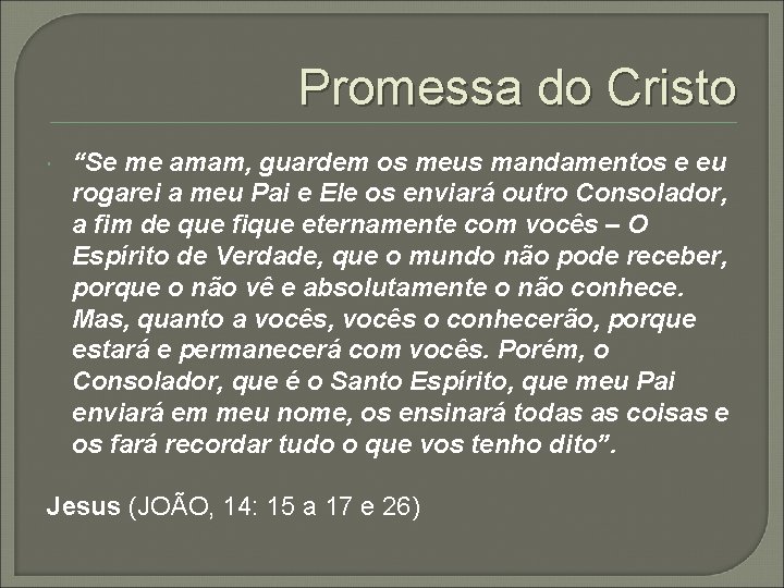 Promessa do Cristo “Se me amam, guardem os meus mandamentos e eu rogarei a