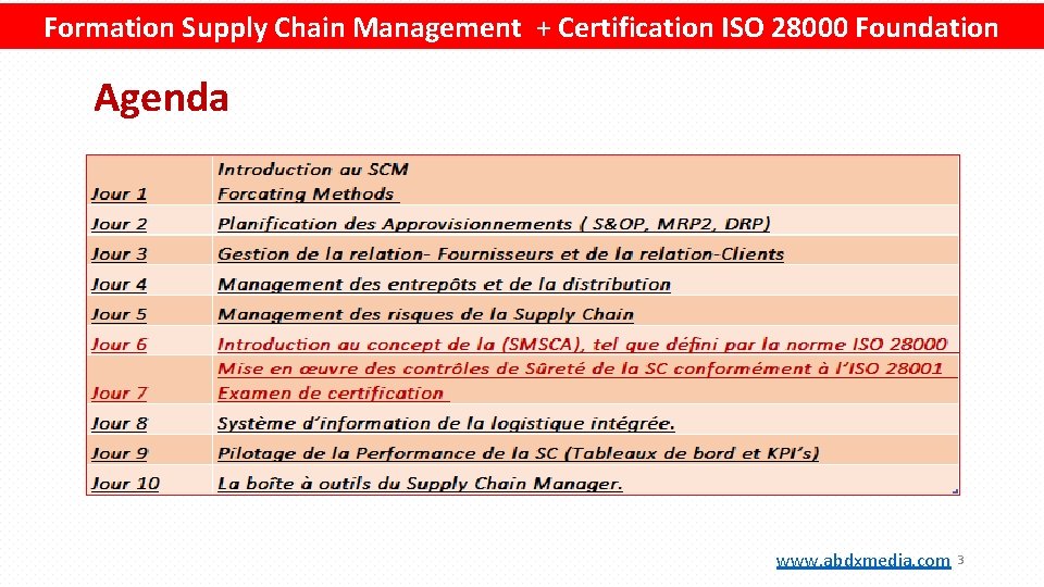 Formation Supply Chain Management + Certification ISO 28000 Foundation Agenda www. abdxmedia. com 3