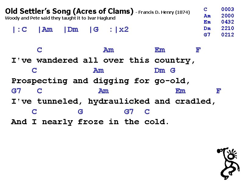 Old Settler’s Song (Acres of Clams) - Francis D. Henry (1874) Woody and Pete