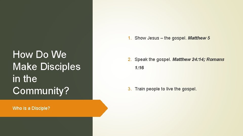 1. Show Jesus – the gospel. Matthew 5 How Do We Make Disciples in