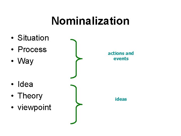 Nominalization • Situation • Process • Way • Idea • Theory • viewpoint actions