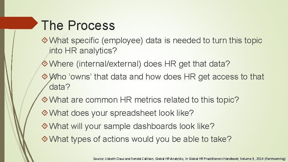 The Process What specific (employee) data is needed to turn this topic into HR