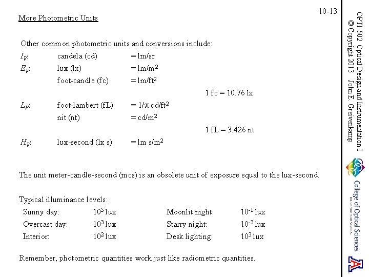 More Photometric Units Other common photometric units and conversions include: IV : candela (cd) More Photometric Units Other common photometric units and conversions include: IV : candela (cd)