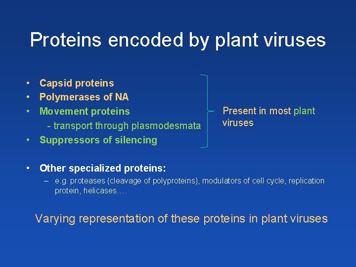 Proteins encoded by plant viruses • Capsid proteins • Polymerases of NA • Movement Proteins encoded by plant viruses • Capsid proteins • Polymerases of NA • Movement