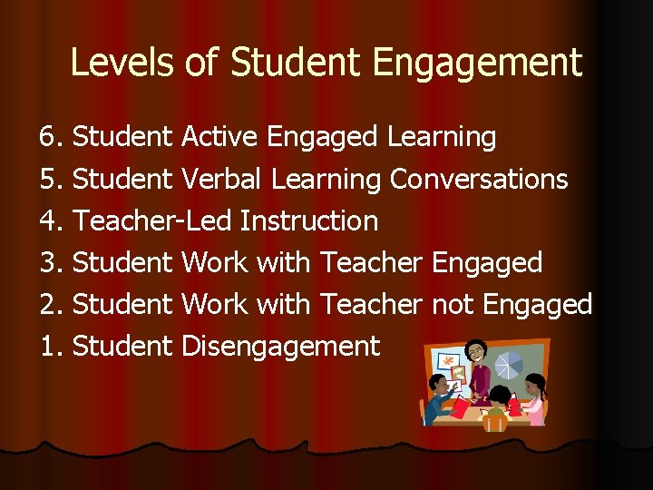 Levels of Student Engagement 6. Student Active Engaged Learning 5. Student Verbal Learning Conversations