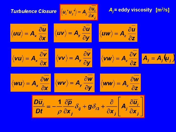 Turbulence Closure Aj = eddy viscosity [m 2/s] 