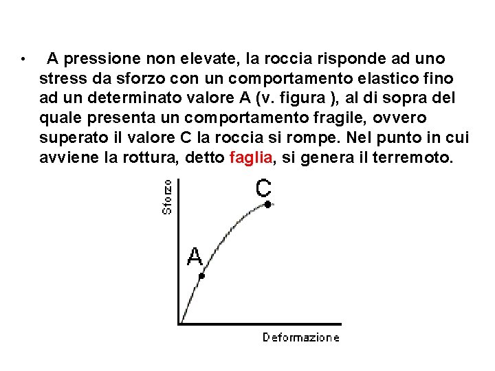  • A pressione non elevate, la roccia risponde ad uno stress da sforzo