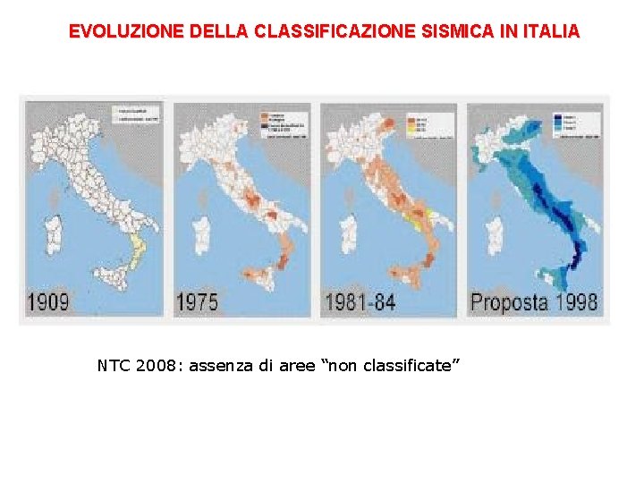 EVOLUZIONE DELLA CLASSIFICAZIONE SISMICA IN ITALIA NTC 2008: assenza di aree “non classificate” 