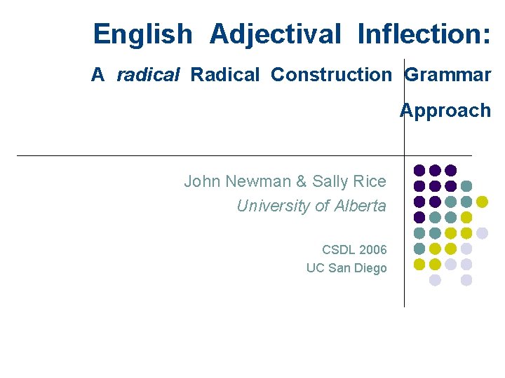 English Adjectival Inflection: A radical Radical Construction Grammar Approach John Newman & Sally Rice