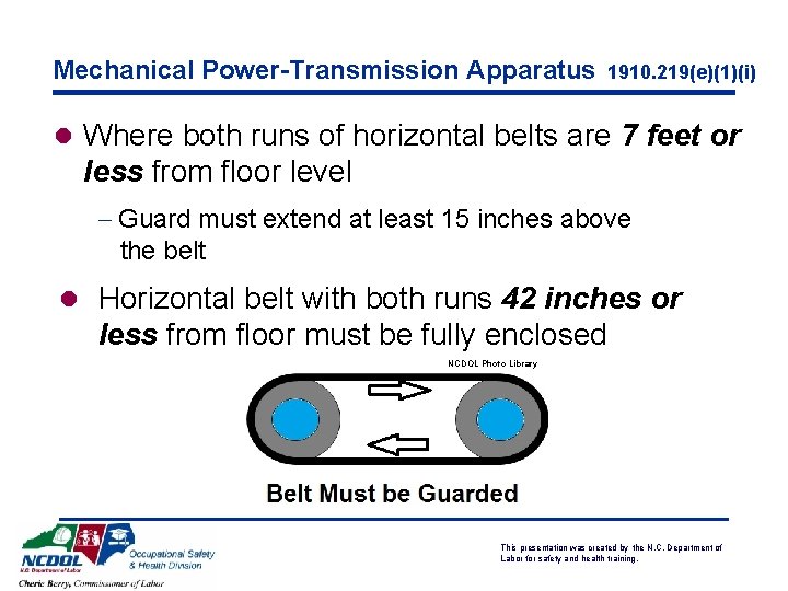 Mechanical Power-Transmission Apparatus 1910. 219(e)(1)(i) l Where both runs of horizontal belts are 7