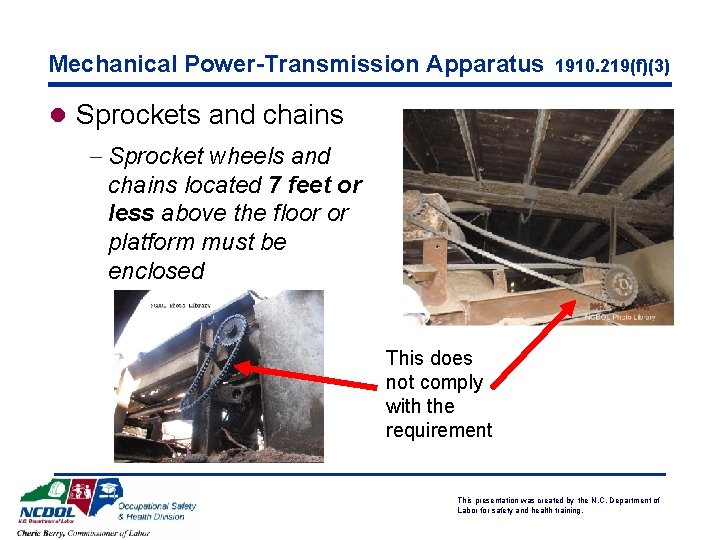 Mechanical Power-Transmission Apparatus 1910. 219(f)(3) l Sprockets and chains - Sprocket wheels and chains