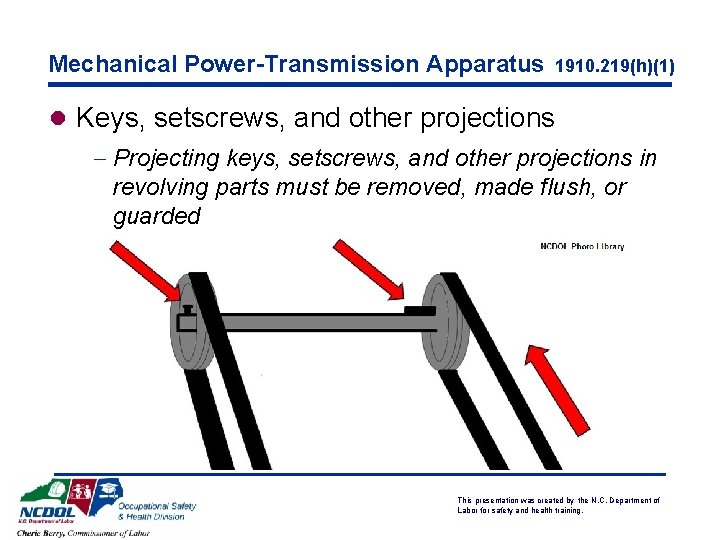 Mechanical Power-Transmission Apparatus 1910. 219(h)(1) l Keys, setscrews, and other projections - Projecting keys,