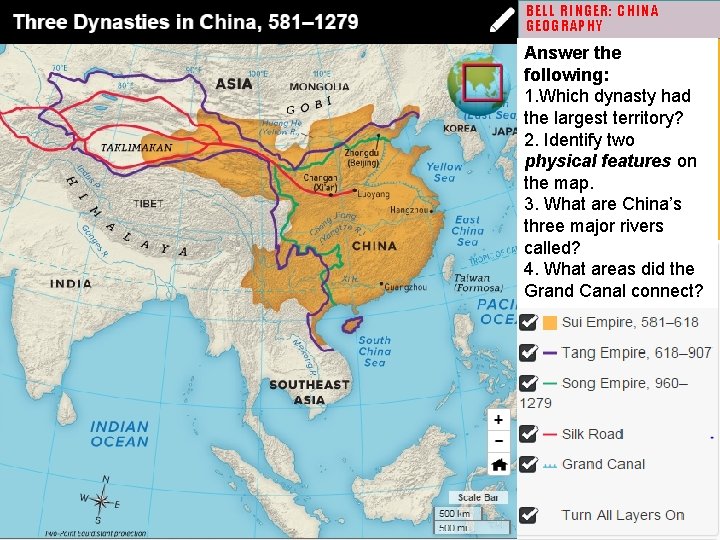 BELL RINGER: CHINA GEOGRAPHY Answer the following: 1. Which dynasty had the largest territory?