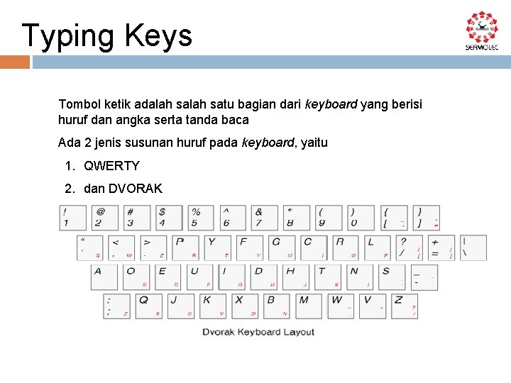 Typing Keys Tombol ketik adalah satu bagian dari keyboard yang berisi huruf dan angka
