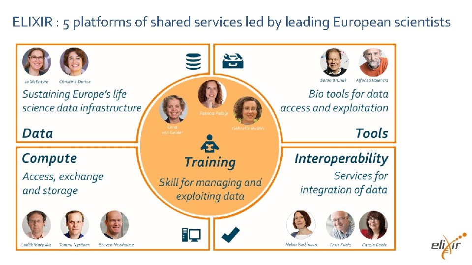 ELIXIR : 5 platforms of shared services led by leading European scientists 