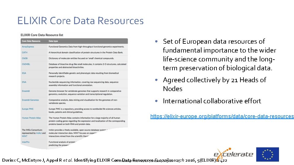 ELIXIR Core Data Resources • Set of European data resources of fundamental importance to