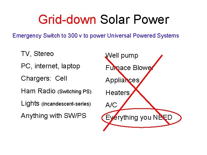 Grid-down Solar Power Emergency Switch to 300 v to power Universal Powered Systems TV,