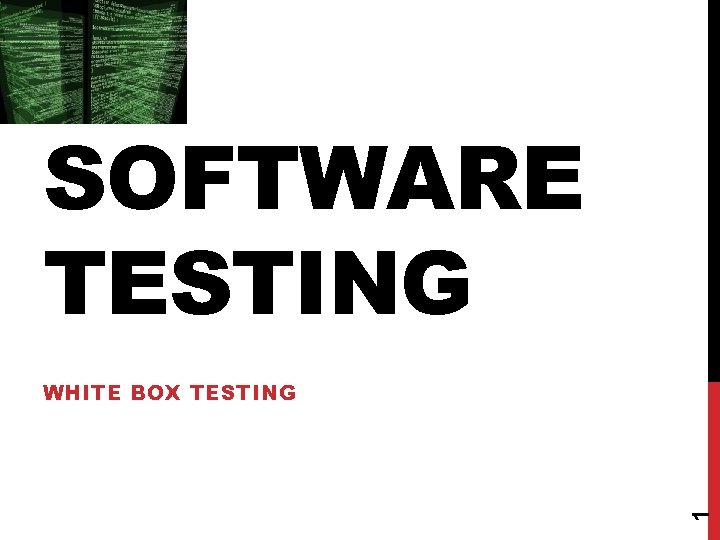 SOFTWARE TESTING 1 WHITE BOX TESTING 