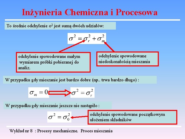 Inżynieria Chemiczna i Procesowa To średnie odchylenie σ2 jest sumą dwóch udziałów: odchylenie spowodowane