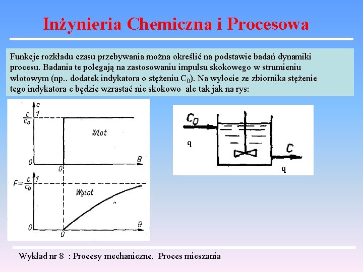 Inżynieria Chemiczna i Procesowa Funkcje rozkładu czasu przebywania można określić na podstawie badań dynamiki