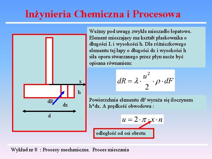 Inżynieria Chemiczna i Procesowa Weźmy pod uwagę zwykłe mieszadło łopatowe. Element mieszający ma kształt