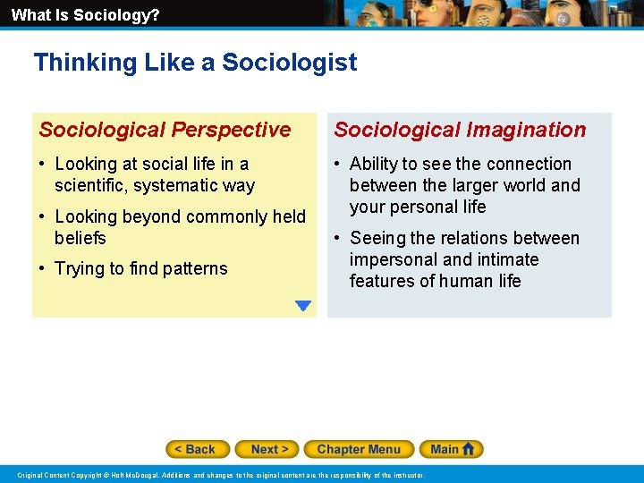 What Is Sociology? Thinking Like a Sociologist Sociological Perspective Sociological Imagination • Looking at