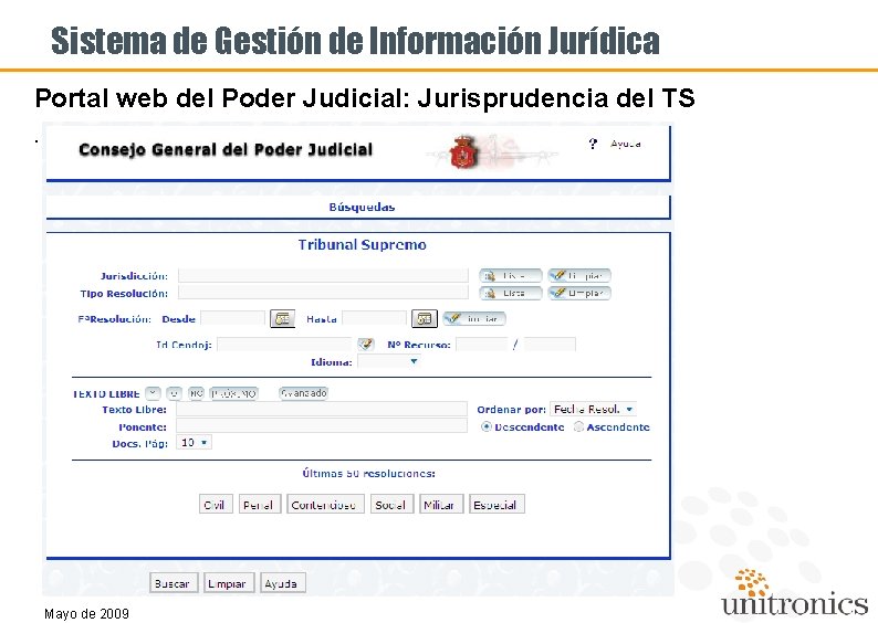 Sistema de Gestión de Información Jurídica Portal web del Poder Judicial: Jurisprudencia del TS.