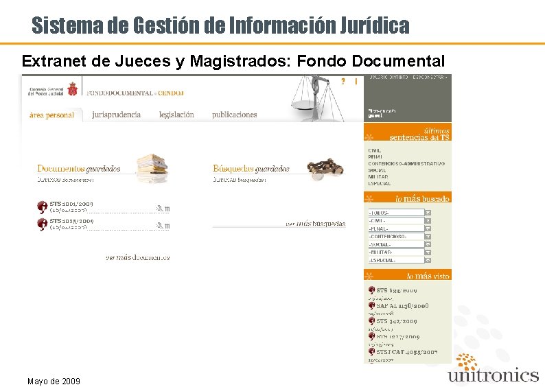 Sistema de Gestión de Información Jurídica Extranet de Jueces y Magistrados: Fondo Documental. Mayo