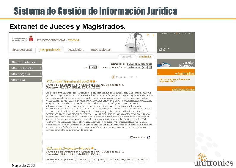 Sistema de Gestión de Información Jurídica Extranet de Jueces y Magistrados. . Mayo de