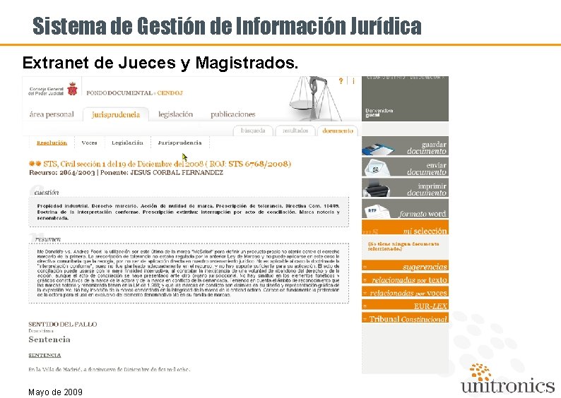 Sistema de Gestión de Información Jurídica Extranet de Jueces y Magistrados. . Mayo de