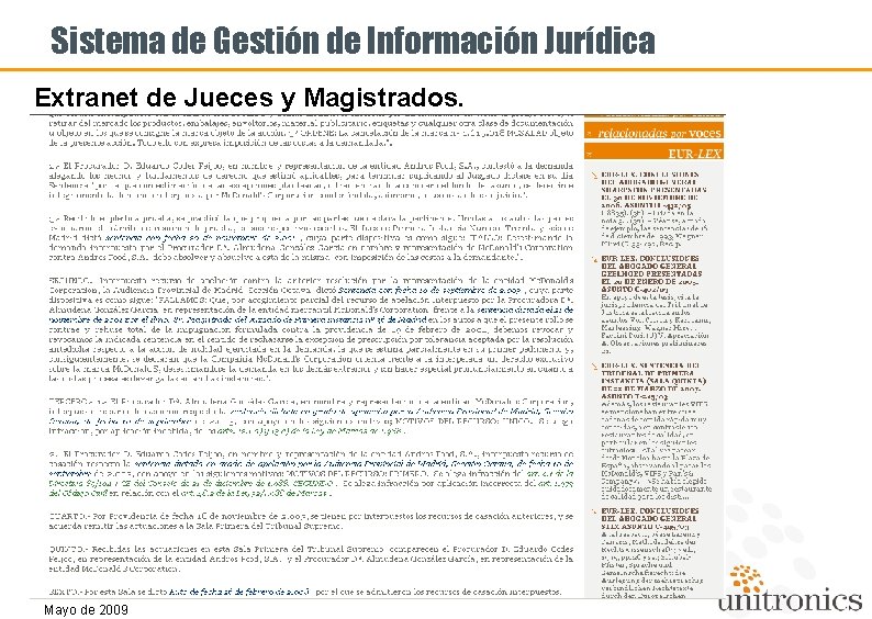 Sistema de Gestión de Información Jurídica Extranet de Jueces y Magistrados. . Mayo de