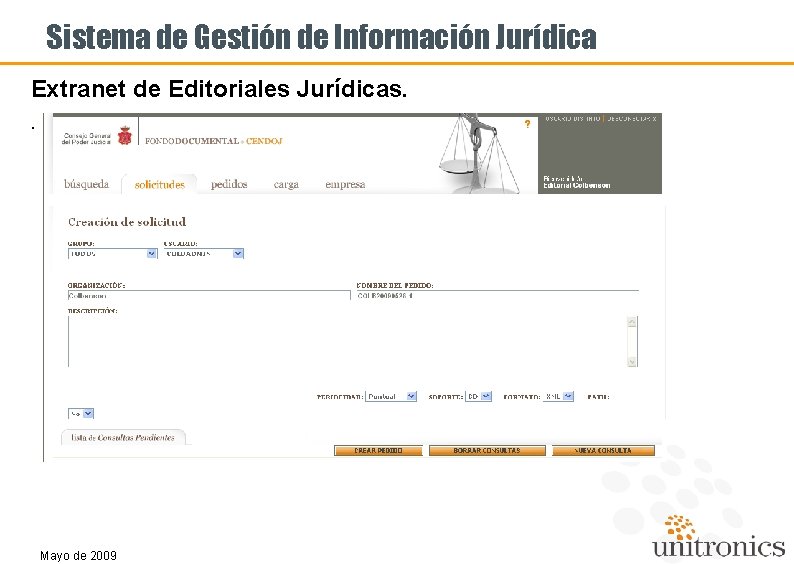 Sistema de Gestión de Información Jurídica Extranet de Editoriales Jurídicas. . Mayo de 2009