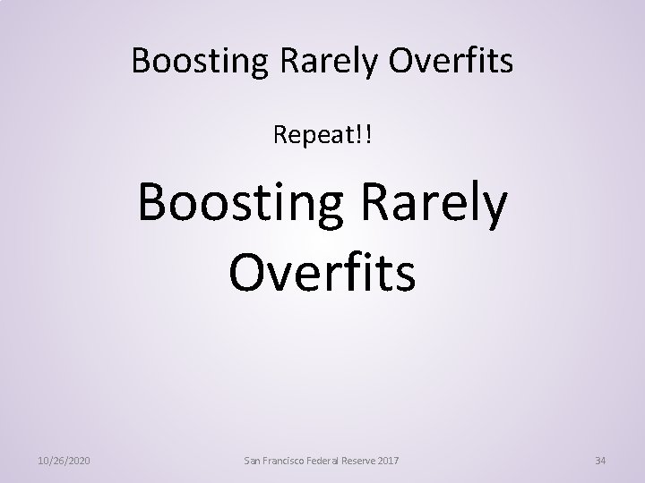 Boosting Rarely Overfits Repeat!! Boosting Rarely Overfits 10/26/2020 San Francisco Federal Reserve 2017 34