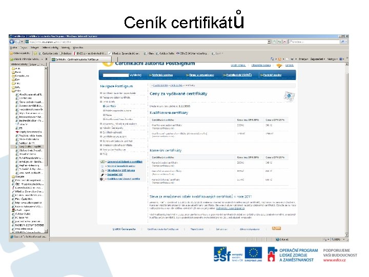 Ceník certifikátů 