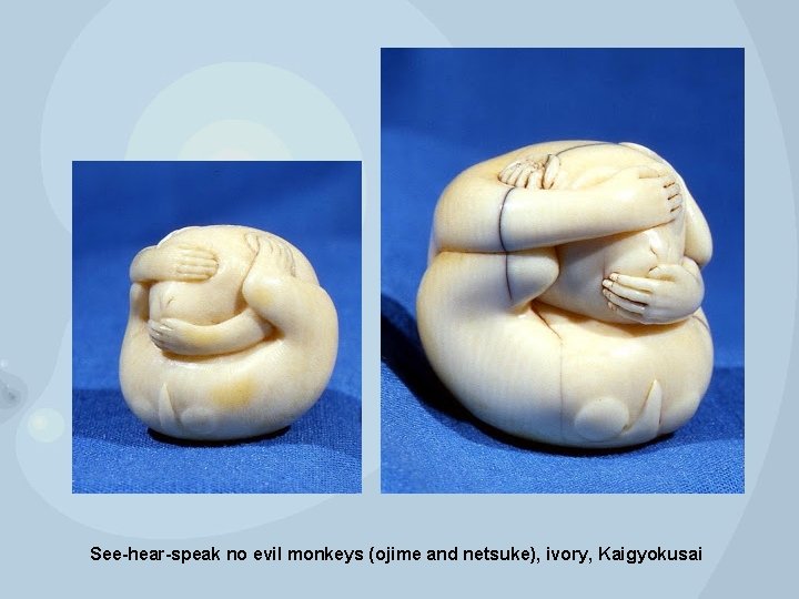 See-hear-speak no evil monkeys (ojime and netsuke), ivory, Kaigyokusai 