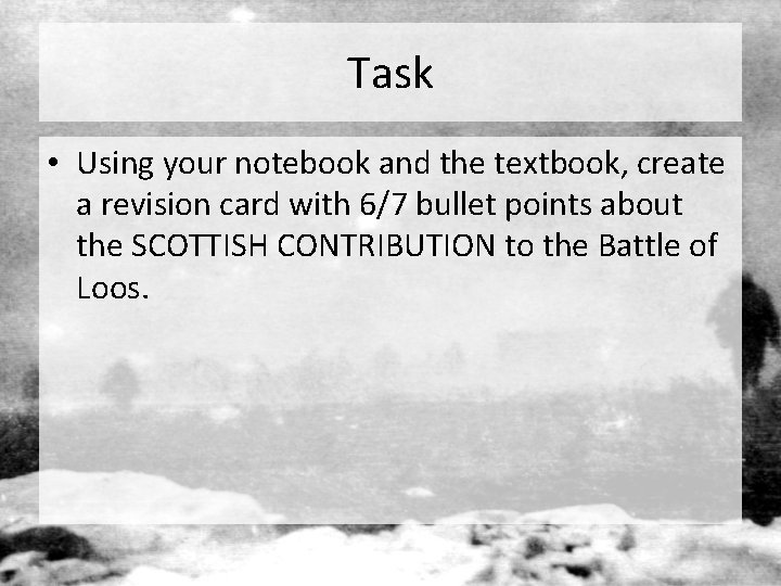Task • Using your notebook and the textbook, create a revision card with 6/7