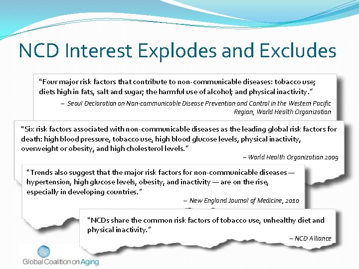 NCD Interest Explodes and Excludes “Four major risk factors that contribute to non-communicable diseases: