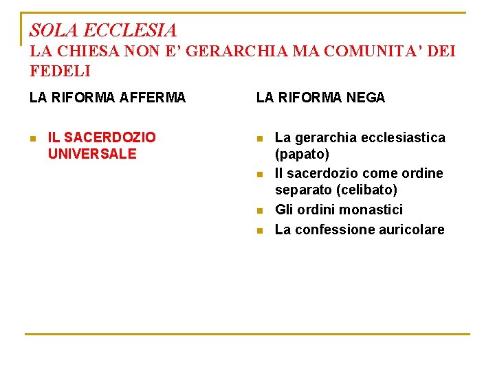SOLA ECCLESIA LA CHIESA NON E’ GERARCHIA MA COMUNITA’ DEI FEDELI LA RIFORMA AFFERMA
