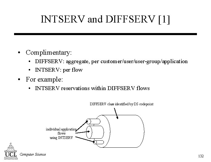 INTSERV and DIFFSERV [1] • Complimentary: • DIFFSERV: aggregate, per customer/user-group/application • INTSERV: per