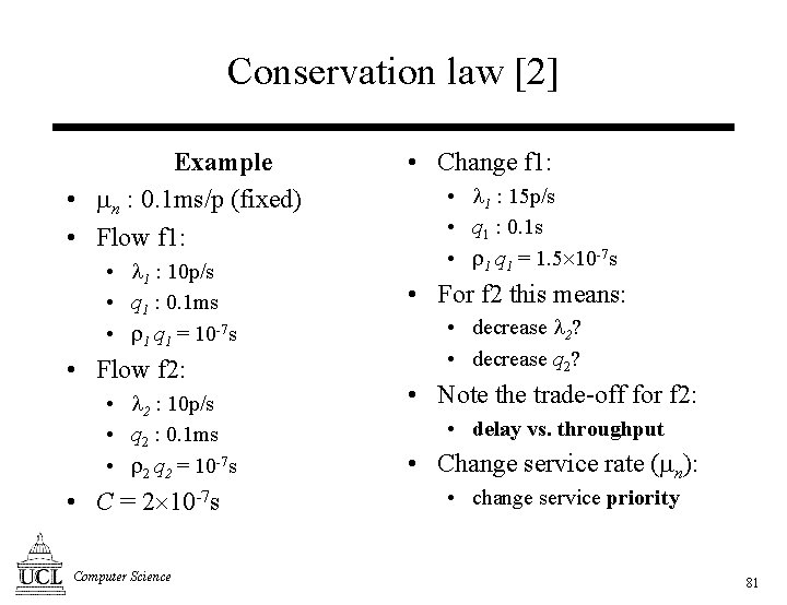 Conservation law [2] Example • n : 0. 1 ms/p (fixed) • Flow f