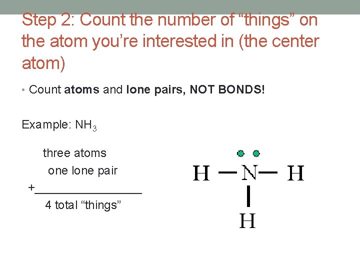 Step 2: Count the number of “things” on the atom you’re interested in (the