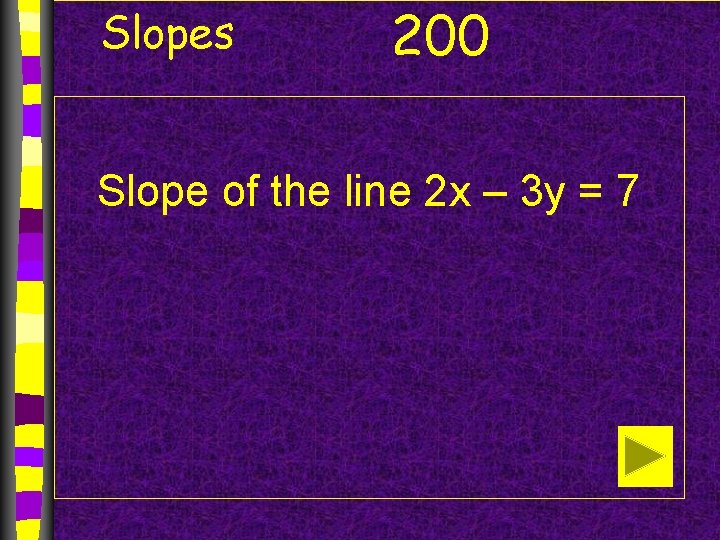 Slopes 200 Slope of the line 2 x – 3 y = 7 