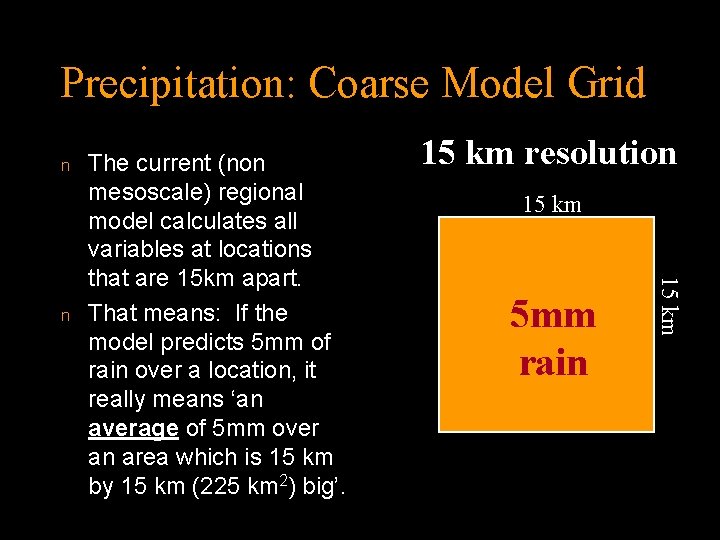 Precipitation: Coarse Model Grid n 15 km resolution 15 km 5 mm rain 15 Precipitation: Coarse Model Grid n 15 km resolution 15 km 5 mm rain 15