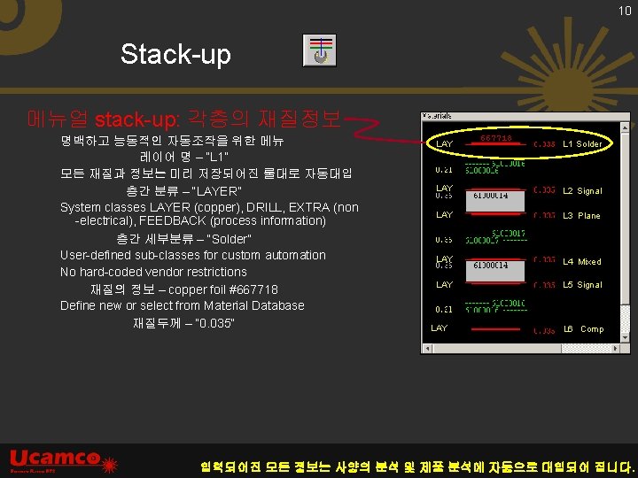 10 Stack-up 메뉴얼 stack-up: 각층의 재질정보 명백하고 능동적인 자동조작을 위한 메뉴 레이어 명 –