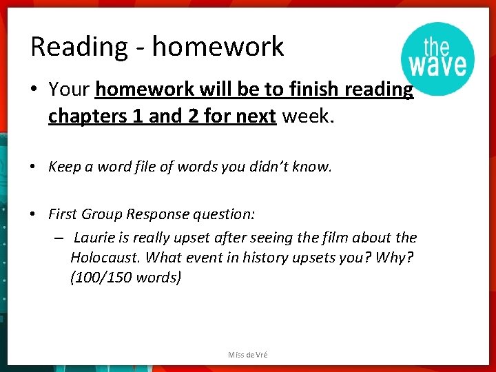 Reading - homework • Your homework will be to finish reading chapters 1 and