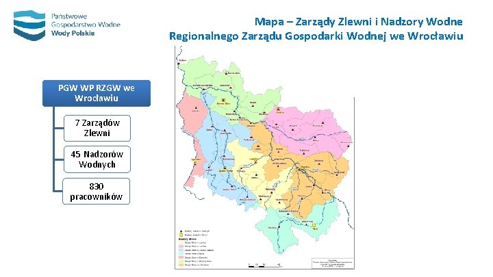Mapa – Zarządy Zlewni i Nadzory Wodne Regionalnego Zarządu Gospodarki Wodnej we Wrocławiu PGW