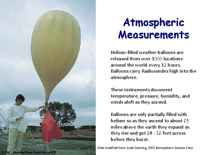 Atmospheric Measurements Helium-filled weather balloons are released from over 1000 locations around the world Atmospheric Measurements Helium-filled weather balloons are released from over 1000 locations around the world