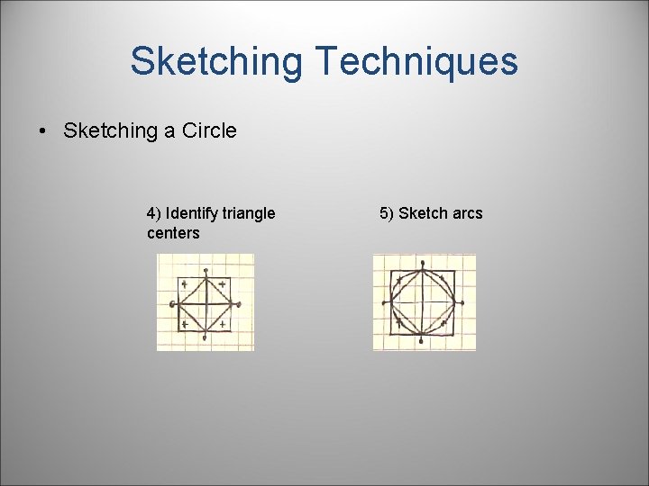 Sketching Techniques • Sketching a Circle 4) Identify triangle centers 5) Sketch arcs 